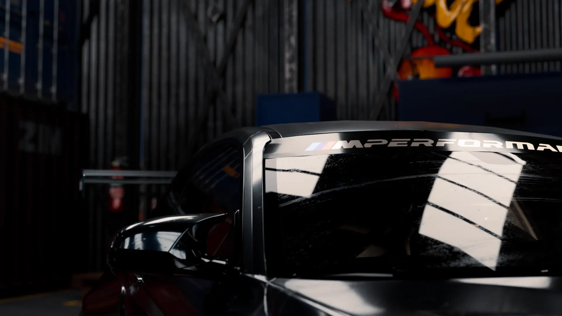 THE ESCAPE: CGI car roof and windscreen reflections in a dark garage